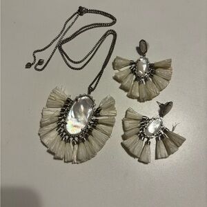 Kendra Scott Boho White Tassel Pendant Necklace & Earrings Set